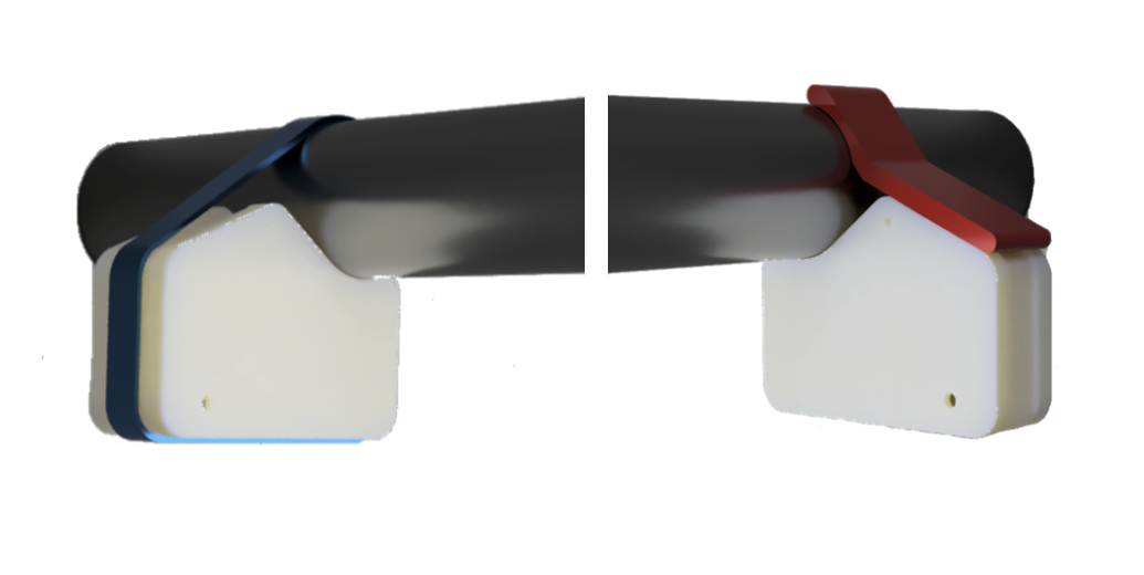 Aqua Clip mounted on the water pipe — quick-mount clamp or cable tie